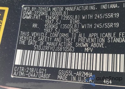 2018 Toyota Highlander Se z USA, uszkodzony, nr VIN 5TDJZRFH2JS810563